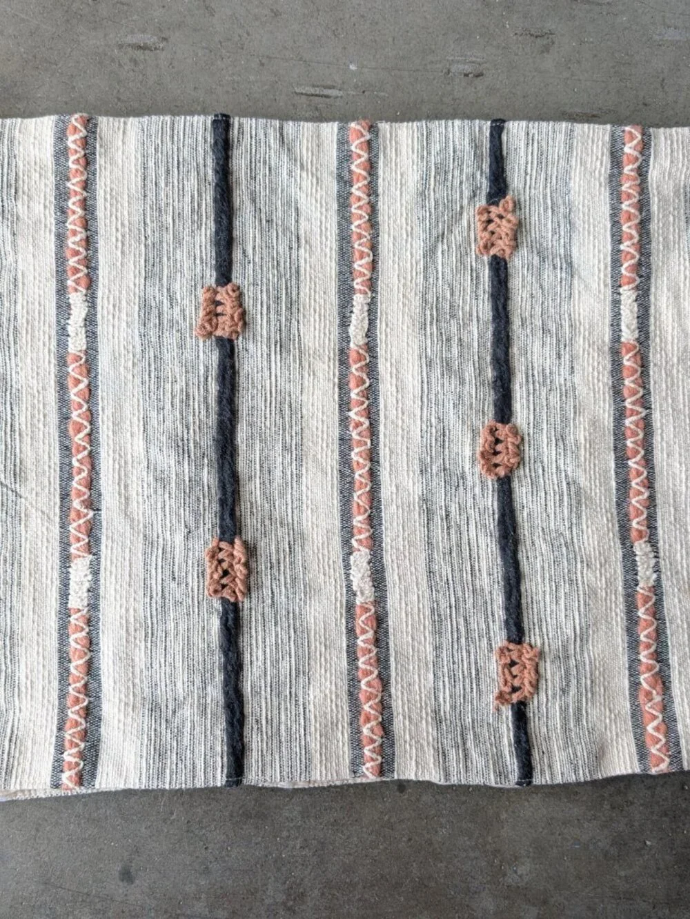 Nicole Miller Home Ivory Blue Pink Striped Boho Tassel Long Table Runner